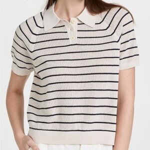 Alex Mill Cream and Black Striped Polo Top
